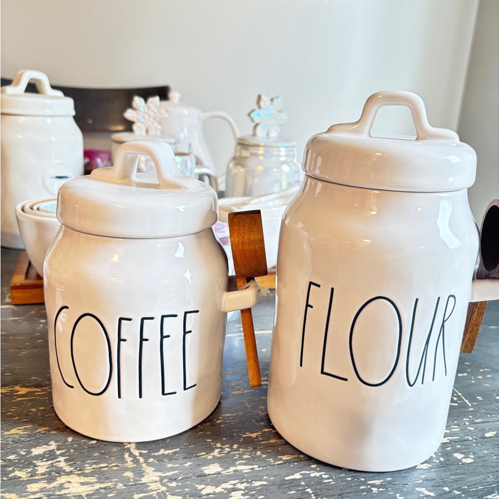 Rae Dunn Cream Ceramic Coffee and Flour Canisters